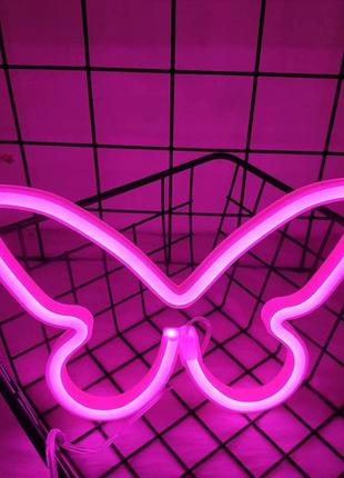 Настенный неоновый светильник ночник бабочка butterfly розовая4 фото