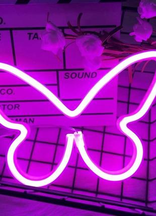 Настенный неоновый светильник ночник бабочка butterfly розовая9 фото