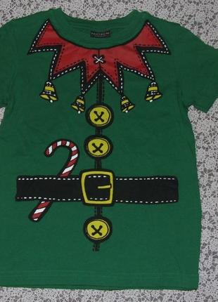 Хлопковая новогодняя футболка мальчику ельф 5 лет next
