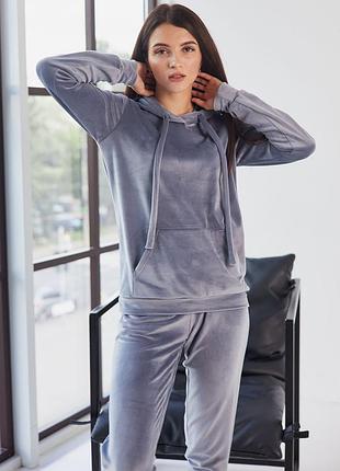 Якісний та приємний велюровий костюм худі та штани, повсякденний костюм кофта з капюшоном та джоггери