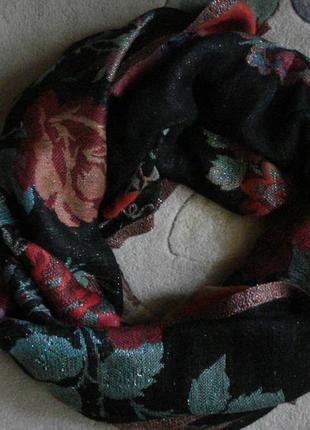 Красивый хлопковый двусторонний шарф-шаль с люрексом