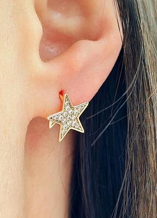Сережки зірки золоті з камінням біжутерія xuping, сережки конго зірочки під золото з камінцями