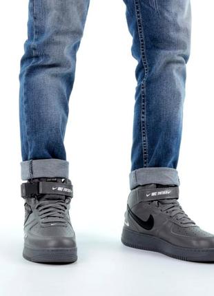 Зимние женские кроссовки nike air force 1 high grey black (мех) 36-37-38-40-415 фото