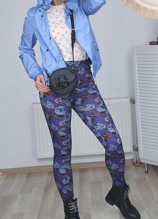 Эффектные стильные штаны лосины леггинсы skinny цветочный принт высокая посадка,5 фото