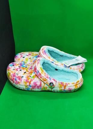 Утеплені крокси crocs classic lined tie dye clogs (206341-0с4) оригінал5 фото