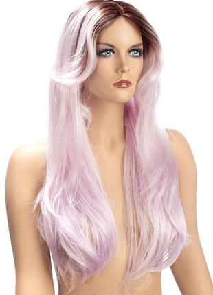 Довгі фіолетові лілові локони хвилясті омбрі градієнт перука world wigs aya long two-tone mauve