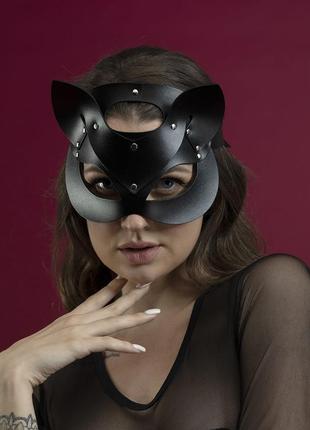 Маска кішечки feral feelings - catwoman mask, натуральна шкіра, чорна