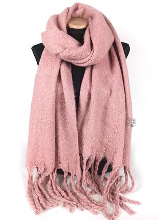 Теплый зимний шерстяной шарф-плед палантин мохеровый толстый объемный однотонный1 фото