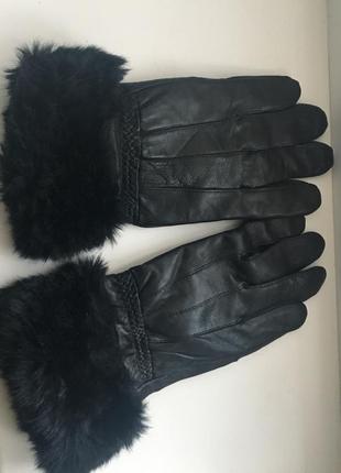 Теплые кожаные перчатки натуральная кожа, на утеплителе с мехом,