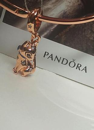 Шарм подвеска пандора серебро 925 проба цирконий розовое золото ale намистина котик кошечка камни звезда блискучий кот пломба бирка