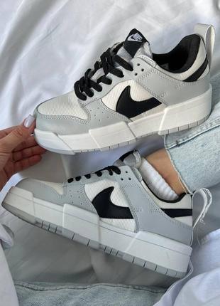 Женские кожаные кроссовки nike dunk silver black#найк