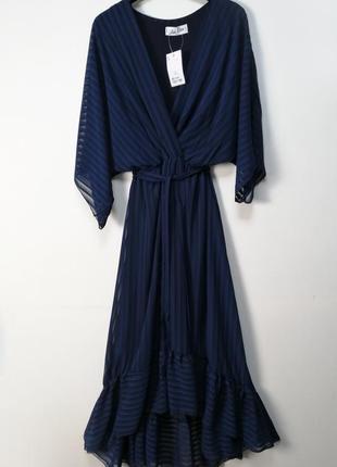 Довге синє плаття з асиметрією по низу2 фото