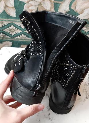 Ботинки утепленные черные блестящие с камешками ботинки сапоги осенне зимние челси сапожки6 фото