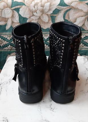 Ботинки утепленные черные блестящие с камешками ботинки сапоги осенне зимние челси сапожки5 фото