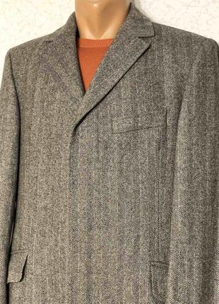 Стильное мужское шерстяное пальто в елочку8 фото