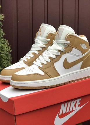 Женские  темно бежевые кожаные кроссовки our Air Jordan page🆕 высокие джорданы
