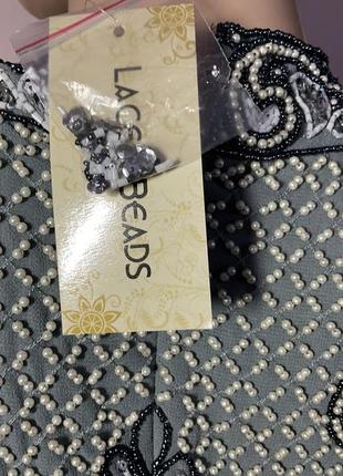Нове довге вечірне сіре плаття з декором /s- m/ brend lace& beads5 фото