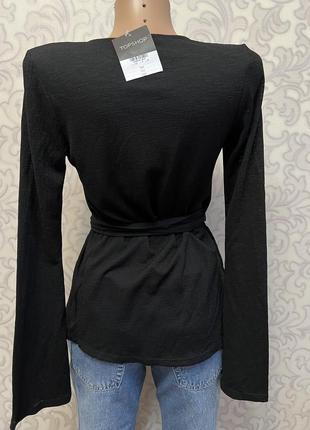 Чорна текстурована блуза з декольте на запах topshop5 фото