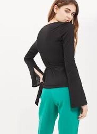 Чорна текстурована блуза з декольте на запах topshop3 фото