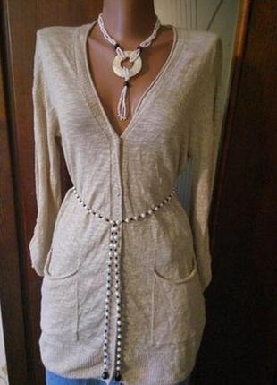 H&m 50% лен 50% хлопок удлененная кофта кардиган с карманами
