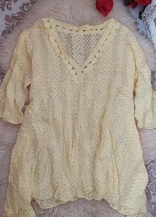 Шикарная кружевная блуза желтая