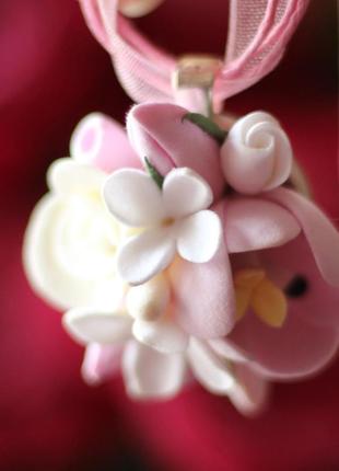 Кулон с цветами из полимерной глины "розовые тюльпаны с розами"