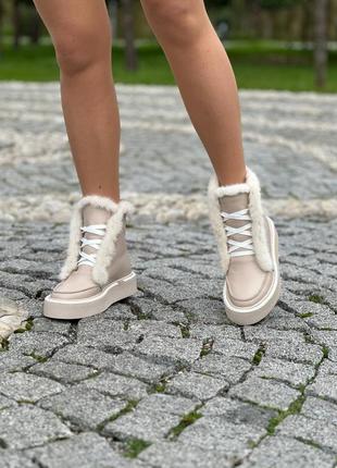 Высокие теплые кожаные лоферы с мехом норки бежевые цвет по выбору7 фото