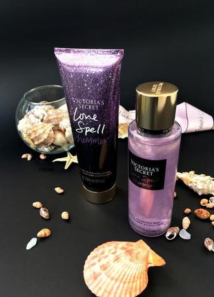 Парфюмированный набор мист и лосьон с шиммером love spell shimmer victoria's secret оригинал