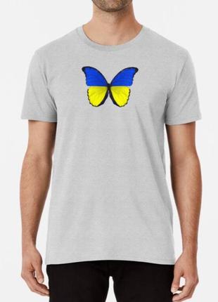 Мужская и женская патриотическая футболка с принтом бабочка украина5 фото
