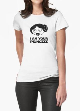 Женская футболка я твоя принцесса i am your princess  для дочери черный s3 фото