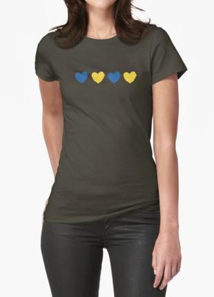 Женская патриотическая футболка с принтом сердечки украина черный s6 фото