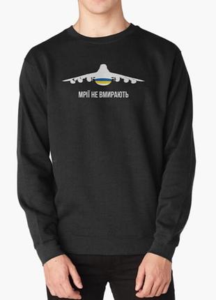 Свитшот толстовка унисекс с патриотическим принтом мрії не вмирають, літак мрія ан-225