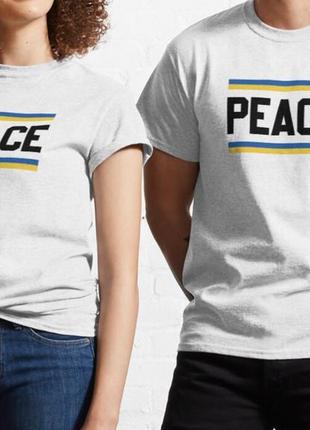 Мужская и женская патриотическая футболка с принтом peace ukraine мир украине9 фото
