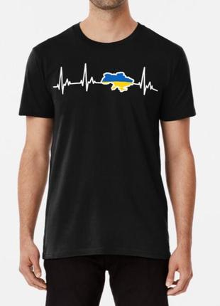 Мужская и женская патриотическая футболка с принтом кардиограмма украина