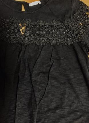 Блуза футболка черная бебидолл трикотаж меланж широкий ажур, турция (2768)6 фото