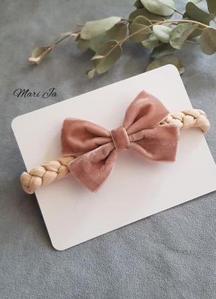 Дитяча пов'язка з бантиком / бантик на пов'язочці / оксамитовий бантик / дитячий бантик