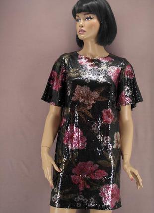 Брендовое платье с цветочным принтом "new look" с пайетками. размер uk 8/eur 36, s.