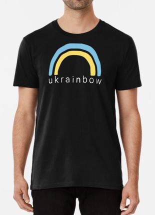 Чоловіча та жіноча патріотична футболка з принтом fight ukrainbow українська веселка чорний s