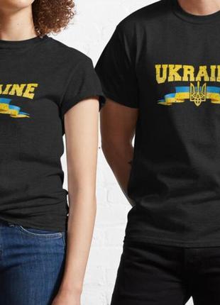 Мужская и женская патриотическая футболка с принтом ukraine лента герб8 фото