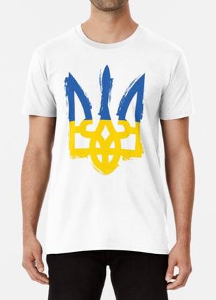 Чоловіча та жіноча патріотична футболка з принтом герб україни жовто-блакитний4 фото