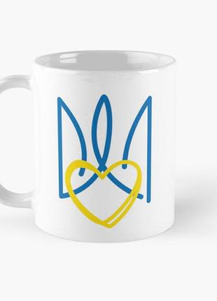 Чашка керамическая кружка с принтом герб и сердце украины белая 330 мл