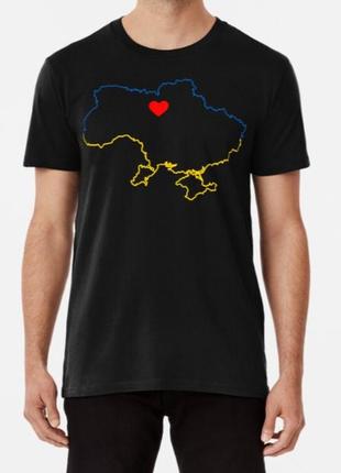 Чоловіча та жіноча патріотична футболка з принтом контурна карта україни, київ серце україни