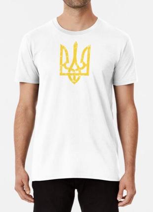 Мужская и женская патриотическая футболка с принтом винтажный герб украины тризубец4 фото