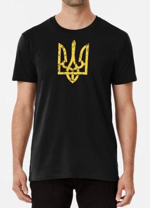 Мужская и женская патриотическая футболка с принтом винтажный герб украины тризубец1 фото