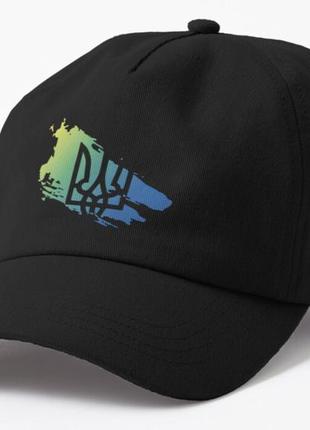 Кепка унисекс с патриотическим принтом градиент герб украины тризуб черный