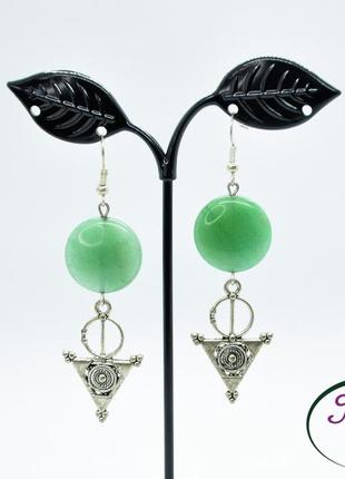 Сережки з авантюрином. сережки авантюрин. зелений авантюрин. арт. 77388