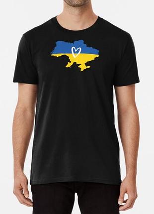 Мужская патриотическая футболка с принтом карта украины с сердечком