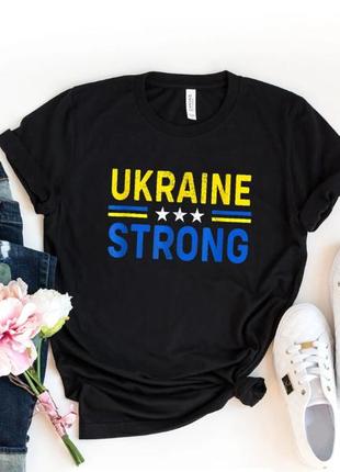 Мужская и женская патриотическая футболка с принтом ukraine strong