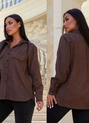 Рубашка женская прогулочная теплая вельветовая стильная с длинным рукавом больших размеров 48-62 арт-4464