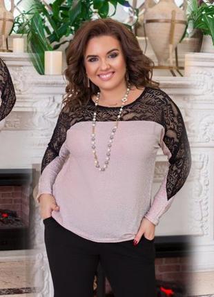 Ошатна, гарна жіноча блуза-кофта з люрексу з мереживними вставками великих розмірів 48-50,52-54,56-582 фото